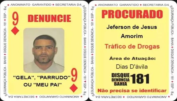 Homem ocupava a carta 9 de ouros do Baralho do Crime. Foto: Divulgação/SSP