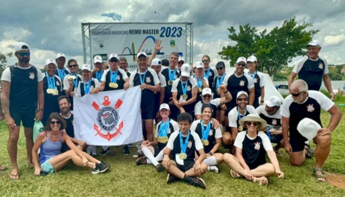 Foto da equipe do Corinthians no local oficial das premiações - Reprodução: Acervo Pessoal