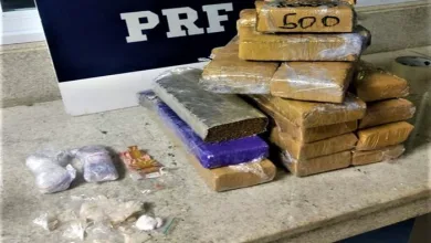 PRF prende passageiro de ônibus transportando maconha, cocaína e drogas sintéticas. Foto: Reprodução| Nucom PRF