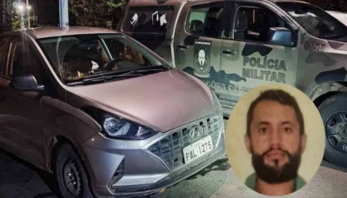 os suspeitos foram abordados logo após o crime, no momento em que fugiam no carro da vítima. - Reprodução: BNews/PMGO/Redes Sociais