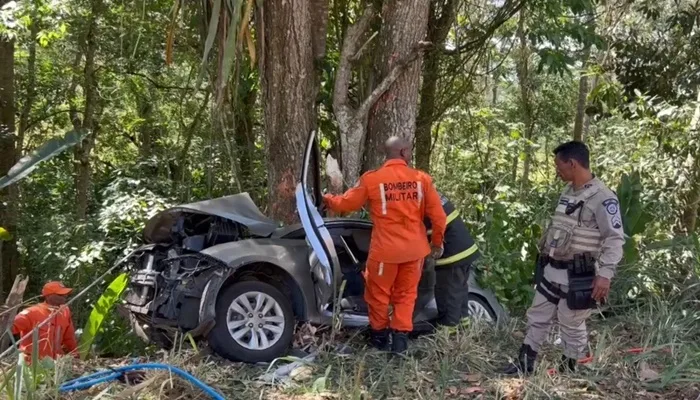 Três pessoas morrem após carro bater em árvore na BR-101. Foto: Reprodução/ Giro em Ipiaú