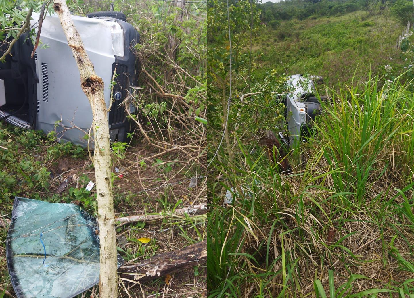  Jovem capota carro ao tentar evitar colisão na BA-084, em Oliveira dos Campinhos. Foto: Reprodução/ Leitor Fala Genefax