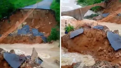Trecho de rodovia é interditada após forte chuva causar cratera na Bahia — Foto: Divulgação/TV Bahia