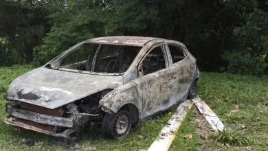 Corpo foi encontrado em carro queimado — Foto: Reprodução/TV Santa Cruz