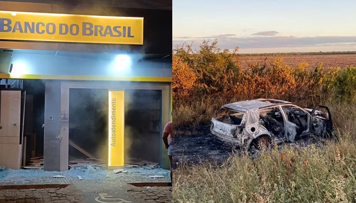 Caixas eletrônicas foram explodidos e um dos carros foi encontrado queimado- Foto: Reprodução/Redes Sociais