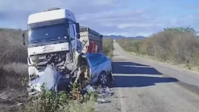 Duas pessoas morreram após carro que estavam bater de frente com um caminhão na BA-026 — Foto: Reprodução/Redes Sociais