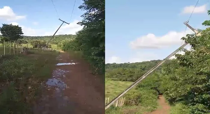 Moradores de assentamento em São Sebastião do Passé denunciam perigo de queda de postes de alta tensão- Foto: Reprodução