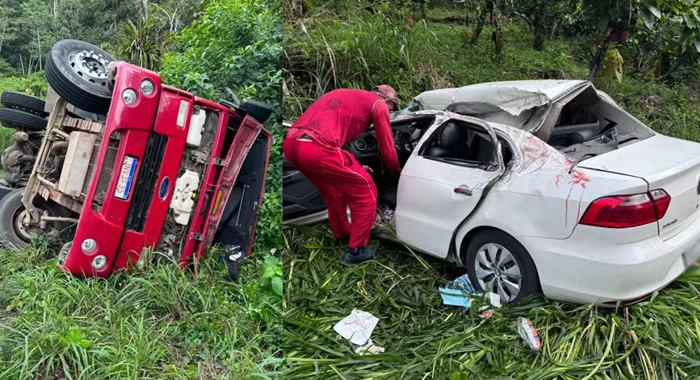 Acidente entre caçamba e carro de passeio deixou dois mortos na Bahia — Foto: Giro Ipiaú