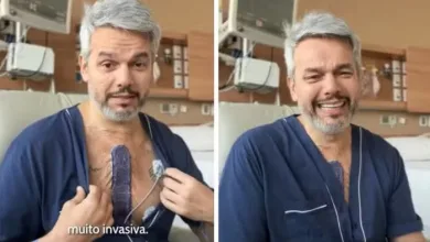 Apresentador Otaviano Costa chora ao falar da cirurgia no peito por conta de um aneurisma na aorta. — Foto: Reprodução/Instagram