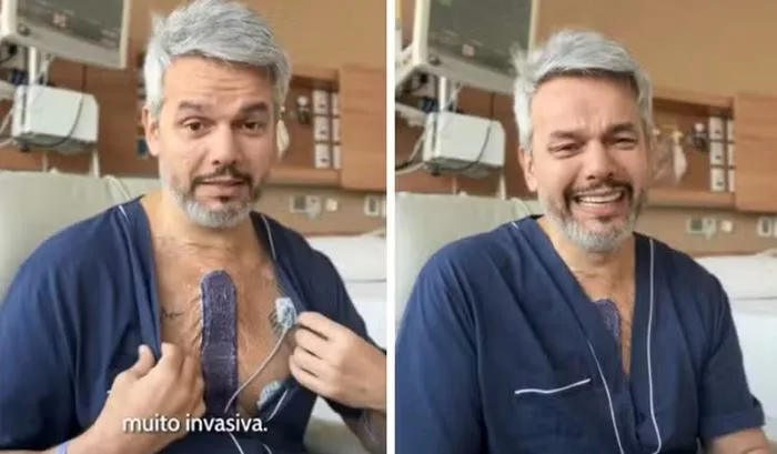 Apresentador Otaviano Costa chora ao falar da cirurgia no peito por conta de um aneurisma na aorta. — Foto: Reprodução/Instagram