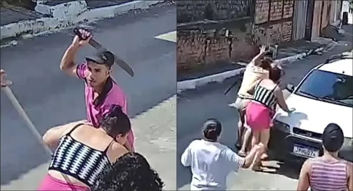 Homem agride mãe e ataca irmão com facão - Foto: Reprodução/Vídeo