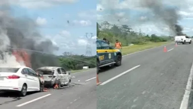 Dois veículos ficam em chamas após acidente na BR-324, sentido Feira de Santana- Foto: Reprodução/ Aratu On