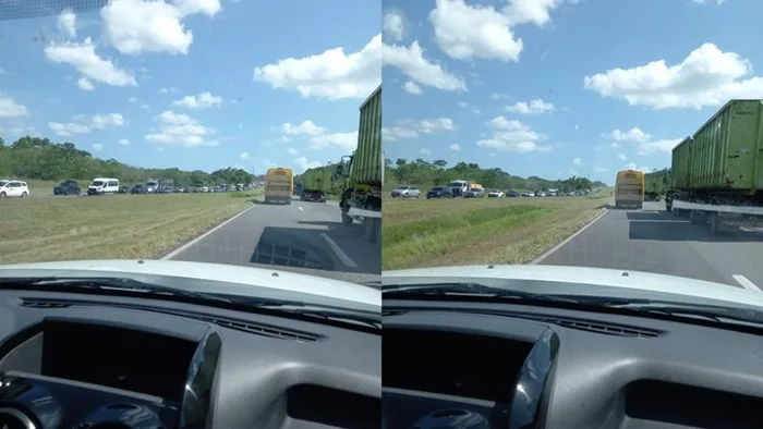 As obras na BR-324 realizadas pelas VIABAHIA e estão causando um engarrafamento quilométrico e frustrando motoristas- Foto: Reprodução