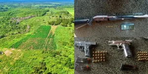  Durante a operação, os policiais encontraram um rifle e duas pistolas.