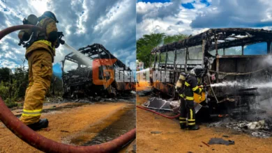 ônibus escolar pega fogo na zona rural de Glória Bahia