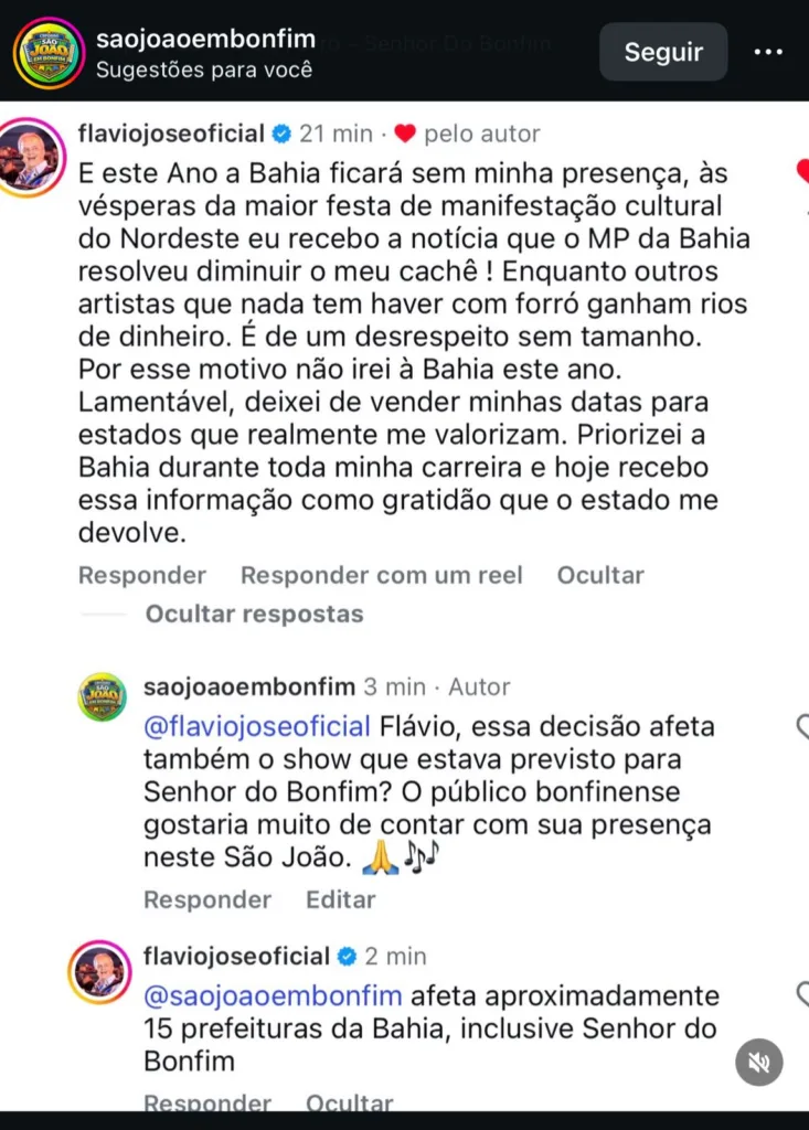 Flávio José critica redução de cachê