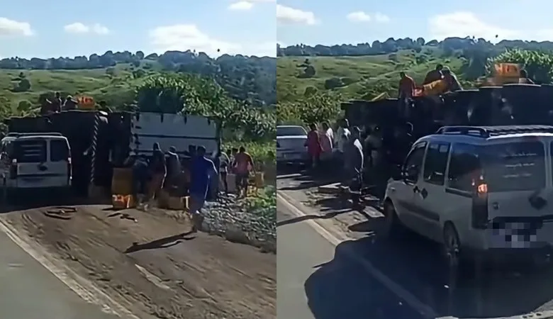 carreta de cerveja tomba na BR-101