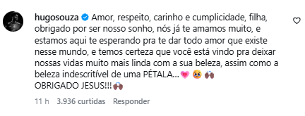 Comentário do Hugo após o anúncio da gravidez | Foto: Divulgação