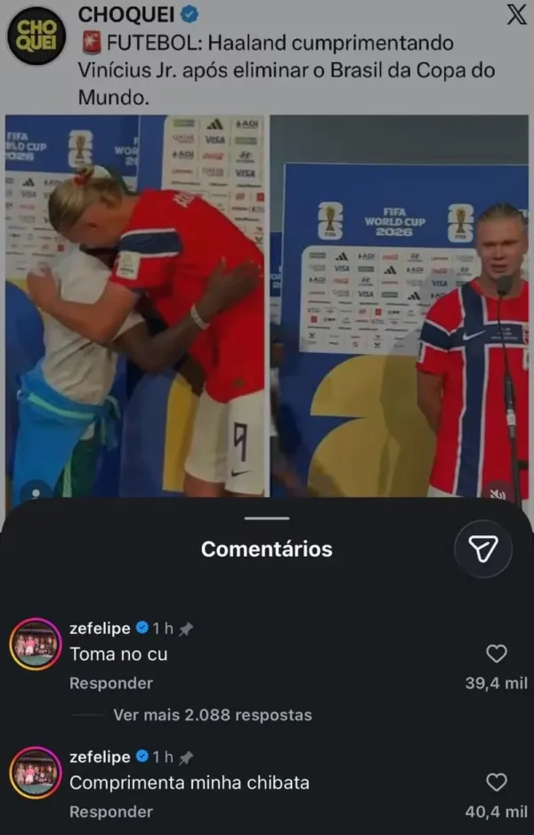 Zé Felipe irritado com atitude de Vínicios Jr. | Foto: Redes sociais