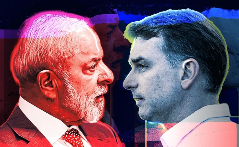 Lula e Flávio Bolsonaro no segundo turno